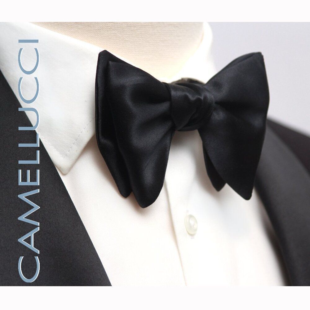Men's Self-tied bow tie 100%Silk Black‎ Bow tie Compact Butterfly